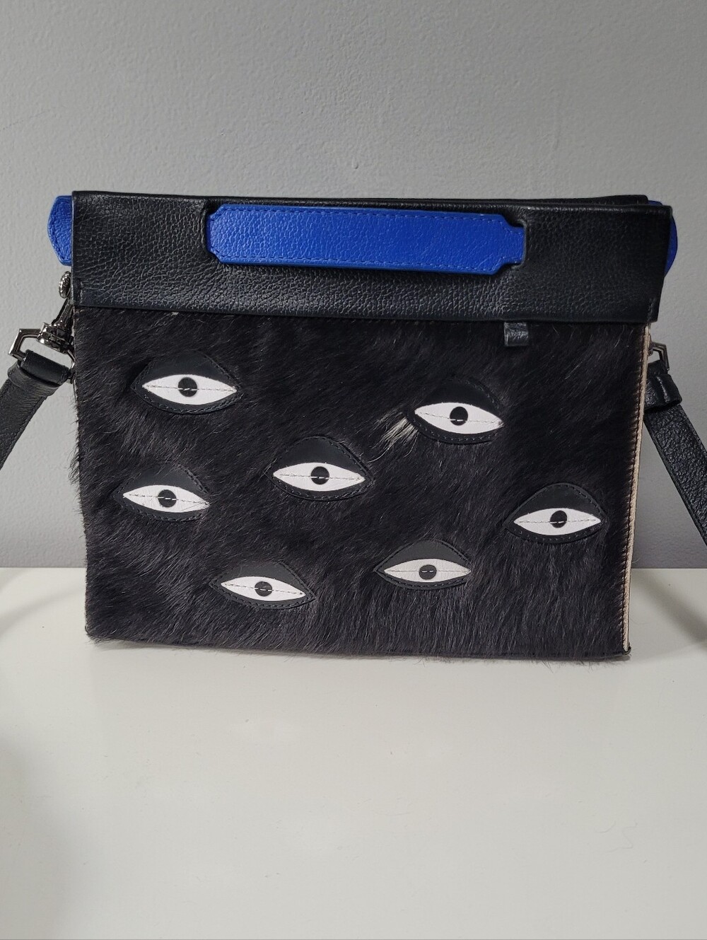 Min & Mon Small Vali Crossbody In All Over Eyes Print And Calfhair